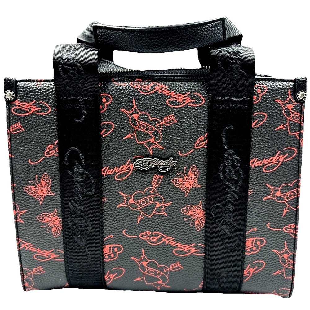 Ed Hardy Black Red Tattoo Print Tote Bag‎ Crossbody Shoulder Purse NWT